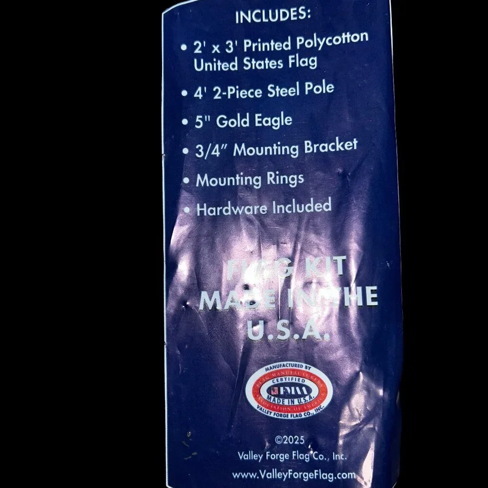 Lot of 2 Valley Forge Betsy Flags 2x3 American Flag Kits 4ft Pole Made USA